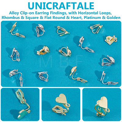 Unicraftale 16Pcs 8 Style Alloy Clip-on Earring Findings FIND-UN0002-95-1