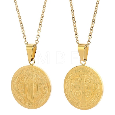 Stainless Steel Saint Benedict Cross Medal Pendant Cable Chain Necklaces PW-WGC31BA-02-1