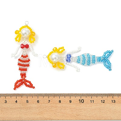 Copper Wire Wrapperd Glass Seed Beads Big Pendants PALLOY-MZ01442-1