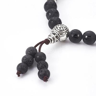 Natural Lava Rock and Agate Stretch Bracelets BJEW-JB03908-1