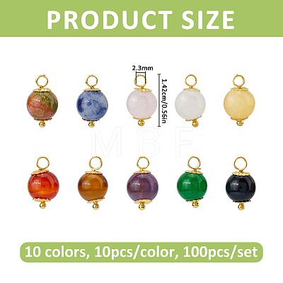 100Pcs 10 Colors Natural Mixed Gemstone Pendants PALLOY-FH00206-1
