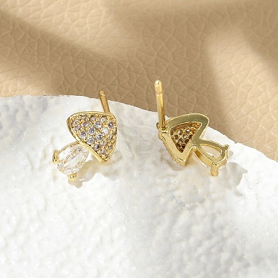 Brass Micro Pave Clear Cubic Zirconia Stud Earrings EJEW-R016-26G-13-1