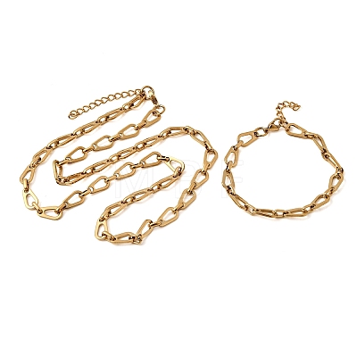304 Stainless Steel Teardrop Link Chain Bracelet & Necklace Jewelry Sets SJEW-L199-18G-1