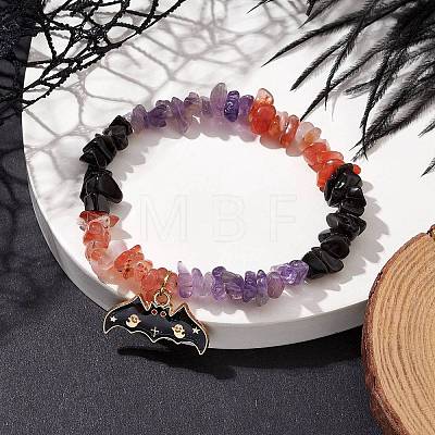 Natural South Red Agate & Amethyst & Obsidian Chips Beaded Stretch Bracelets BJEW-TA00493-1