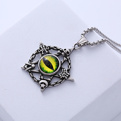 Nightclub Punk Retro Devil Eye Pentagram Titanium Steel Pendant Necklace Jewelry NW8478-1