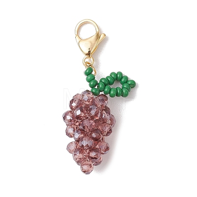 Glass Seed Beaded Grape Pendant Decoration HJEW-MZ00158-03-1