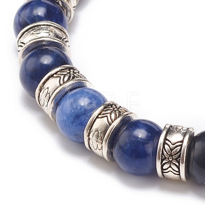 Natural Sodalite & Alloy Beaded Stretch Bracelet BJEW-JB08621-1