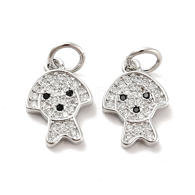 Dog Brass Micro Pave Clear Cubic Zirconia Charms KK-G425-14-1
