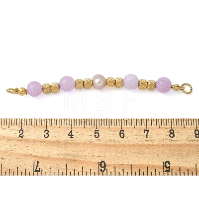 Natural Purple Ang & Plastic Imitation Pearl Round Beaded Connector Charms/Links STAS-L277-11G-04-1