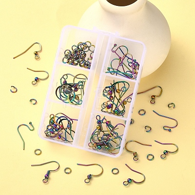 50Pcs 5 Style Ion Plating(IP) Rainbow Color 304 Stainless Steel French & Flat Earring Hooks STAS-YW0001-25-1