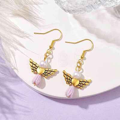 Angel Antique Golden Alloy & Resin Dangle Earrings EJEW-JE05686-04-1
