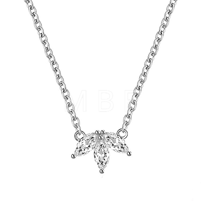 Fashionable 925 Sterling Silver Pave Clear Cubic Zirconia Clover Pendant Necklaces Simple and Versatile Daily Wear FF1476-2-1