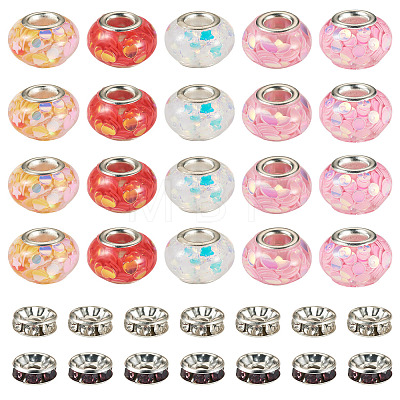 50Pcs 5 Colors Transparent Resin Rondelle European Beads RESI-TA0005-63B-1