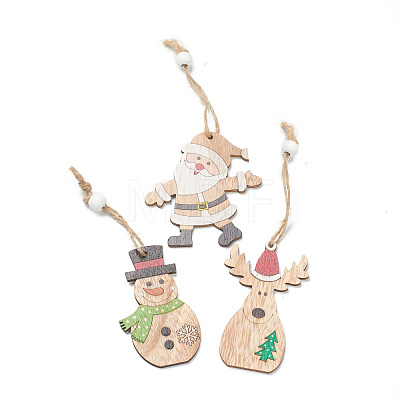 Christmas Theme Natural Wood Pendant Decorations HJEW-P010-06-1