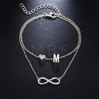 Alloy Infinity Heart Initial Charm Double Layer Anklets for Women FS-WG74AE6-13-1