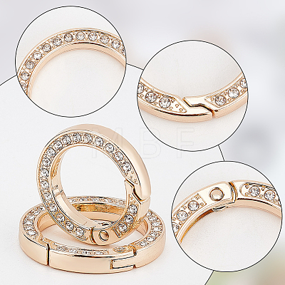 16Pcs 4 Styles Alloy Crystal Rhinestone Spring Gate Rings RB-WR0001-01-1