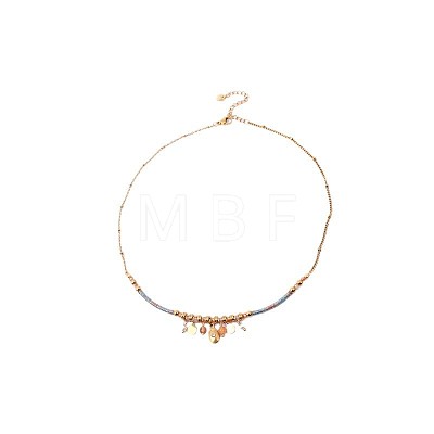 Boho 304 Stainless Steel Oval Coin Tassel & Plastic Pearl Pendant Cotton Cord Necklaces for Women WG94FE8-03-1