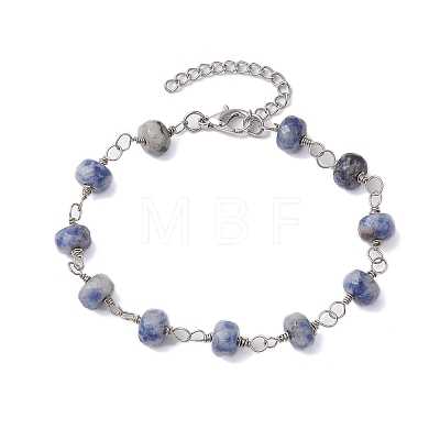 Faceted Rondelle Gemstone Link Chain Bracelets BJEW-JB10831-1