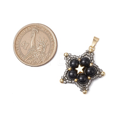 Natural Black Onyx(Dyed & Heated) Star Pendants PALLOY-JF03116-01-1