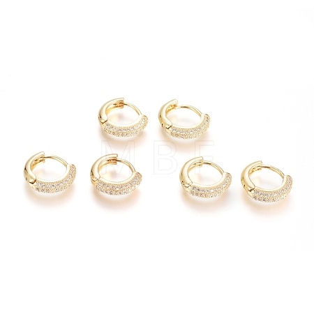 Brass Micro Pave Clear Cubic Zirconia Huggie Hoop Earrings EJEW-G275-02G-1