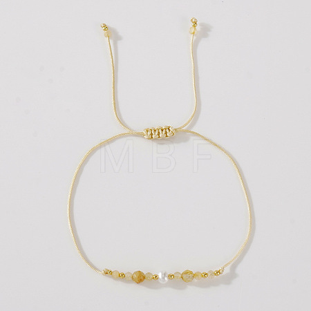 Natural Citrine & Brass Beads Braided Bead Bracelets for Women HH4245-7-1
