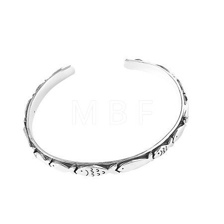 Vintage Alloy Fish Engraved Adjustable Cuff Bangles for Women FS-WGA1F55-01-1