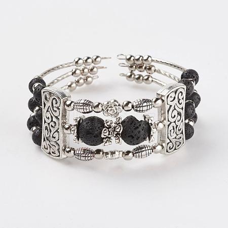 Three Loops Tibetan Style Alloy Wrap Bracelets BJEW-JB03324-01-1