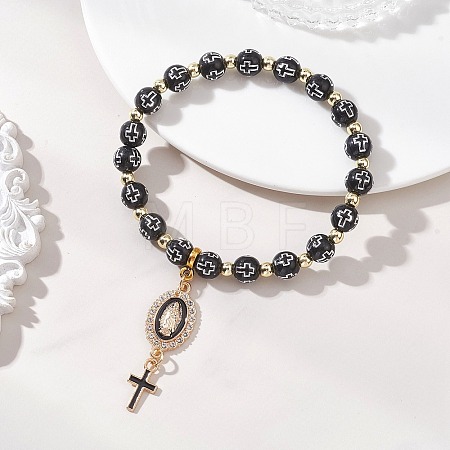 Religion Alloy Enamel Oval with Virgin Mary & Cross Charm Bracelets BJEW-JB13399-1