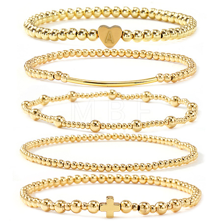 Brass and Stainless Beaded Stretch Bracelet Sets VB9693-1-1