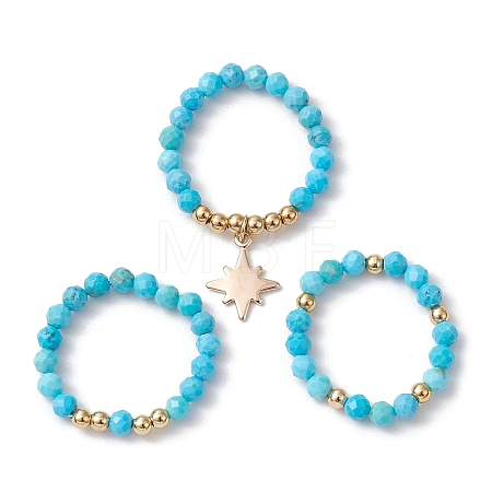 3Pcs 3 Styles Natural Magnesite Beaded Stretch Rings Set RJEW-JR00647-03-1