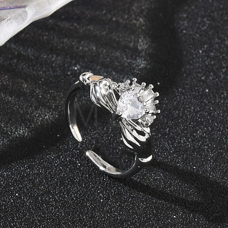 Brass Pave Cubic Zirconia Cuff Open Rings RJEW-H268-02P-1