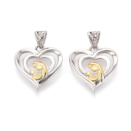 Mother's Day 925 Sterling Silver Heart with Mom and Bagy Pendants STER-N016-104PG-1