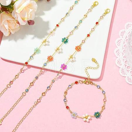 Natural Cultured Freshwater Pearl & Brass & Glass Link Bracelets for Women BJEW-JB14110-1