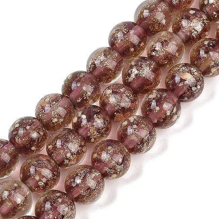 Handmade Gold Sand Lampwork Beads Strands LAMP-P051-L06-10mm-1