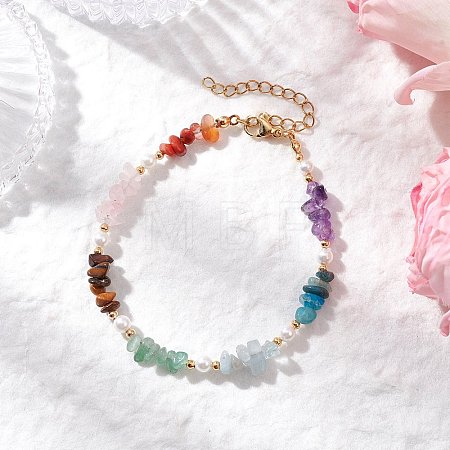 Chakra Natural Rose Quartz & Amethyst & Apatite & Aquamarine & Green Aventurine & Tiger Eye & Carnelian Chip Beaded Bracelets for Women BJEW-JB11740-01-1