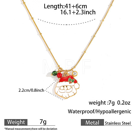 304 Stainless Steel Enamel & Rhinestone & Resin Christmas Pendant Necklaces for Women FS-WG85DFF-05-1