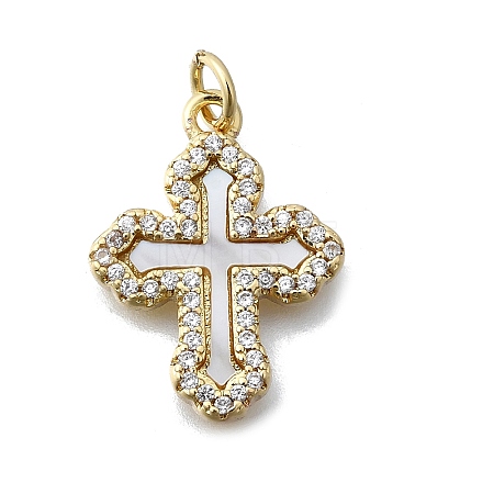 Brass Micro Pave Clear Cubic Zirconia Pendants X-KK-V010-10G-01-1