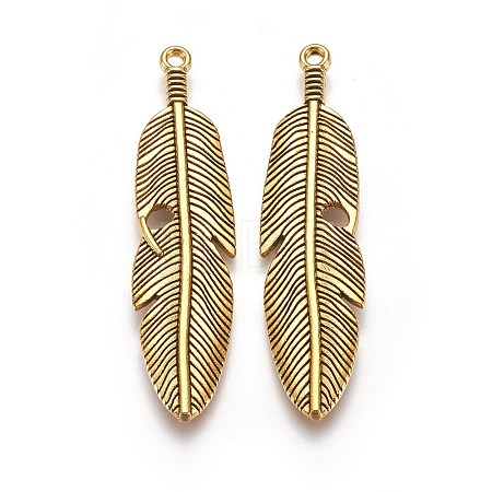 Tibetan Style Alloy Feather Big Pendants TIBEP-A12720-AG-RS-1