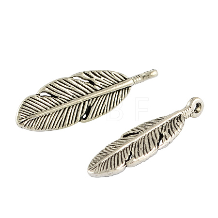 Tibetan Style Alloy Feather Pendants LS-TIBEP-A87-AS-RS-1