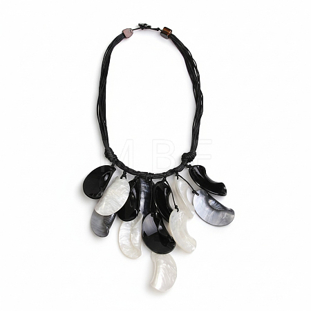Boho Exaggerated Acrylic Leaf Pendant Waxed Cord Bib Necklaces for Women WG3049B-01-1