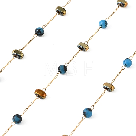 Handmade 304 Stainless Steel & Synthetic Turquoise Beaded Link Chains SA-CBAF245-01G-1