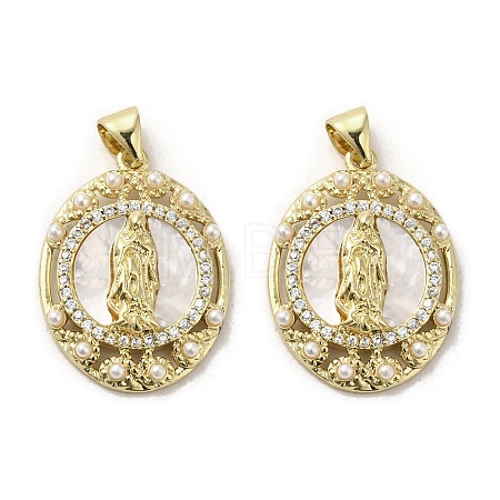 Brass Pave Shell Pendants KK-I708-16J-G-1