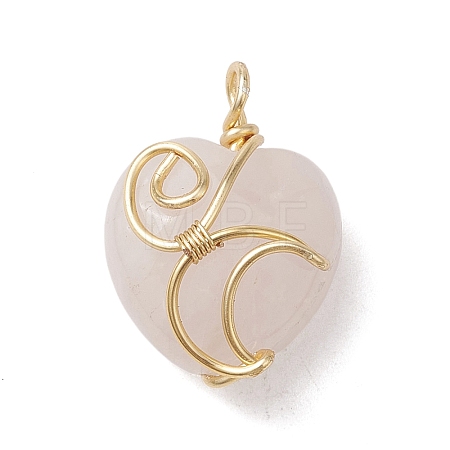 Natural Rose Quartz Copper Wire Wrapped Pendants PALLOY-JF02599-02-1