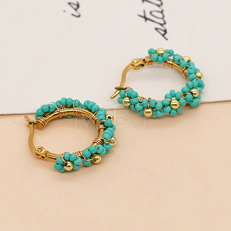 Bohemian Glass Braided Seed Beads Flower Hoop Earrings for Women CY3369-3-1