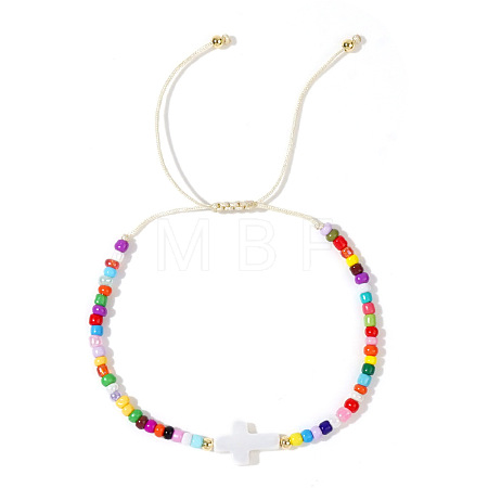 Glass Seed Beads & Brass Braided Beaded Bracelets TV0952-12-1