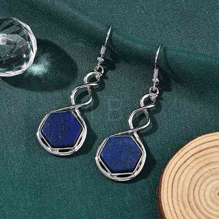 Hexagon Natural Lapis Lazuli Dangle Earrings EJEW-K298-01P-04-1