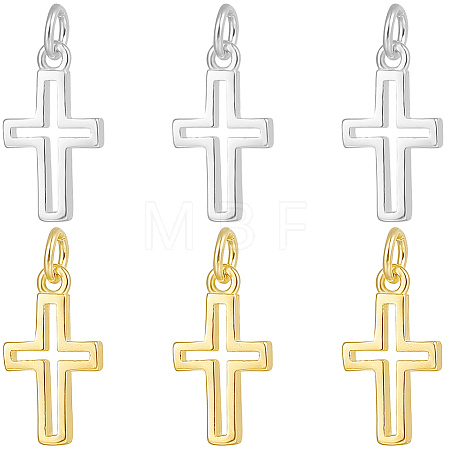 6Pcs 2 Colors 925 Sterling Silver Cross Charms STER-BBC0009-97-1