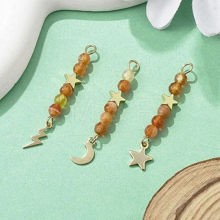 3Pcs 3 Styles Natural Carnelian Faceted Round Beaded Pendants PALLOY-JF03604-01-1