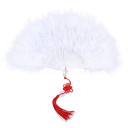 Plastic & Feather Folding Fan AJEW-WH20130-171A-1