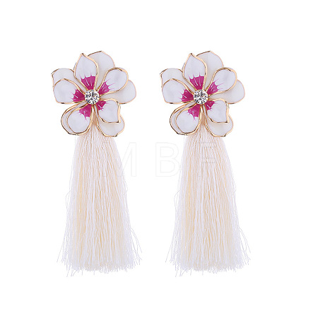 Bohemian Flower Alloy Enamel Tassel Stud Earrings FS-WGC9871-07-1